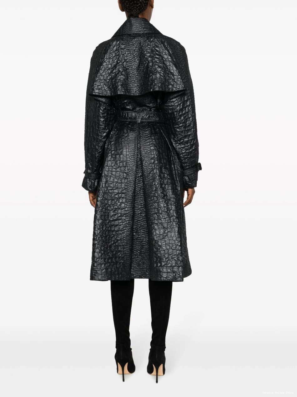 Cheap Women trench embossed-crocodile Versace laminated coat 0326
